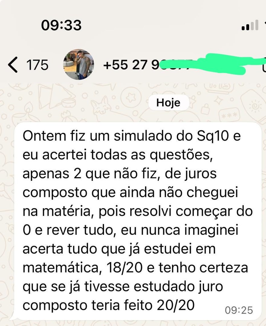 Depoimento de aluno: acertou 18 de 20 questões no simulado